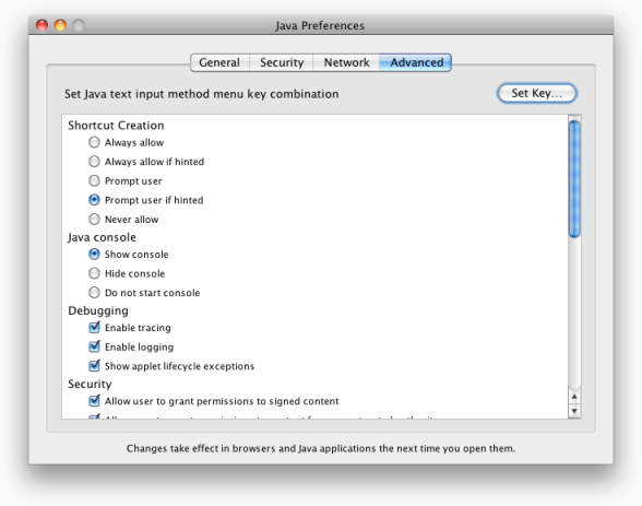 Mac Java Preferences Advanced